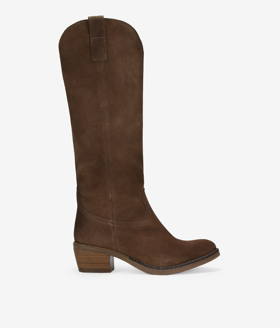 Botas cowboy altas marrones en piel serraje lisas