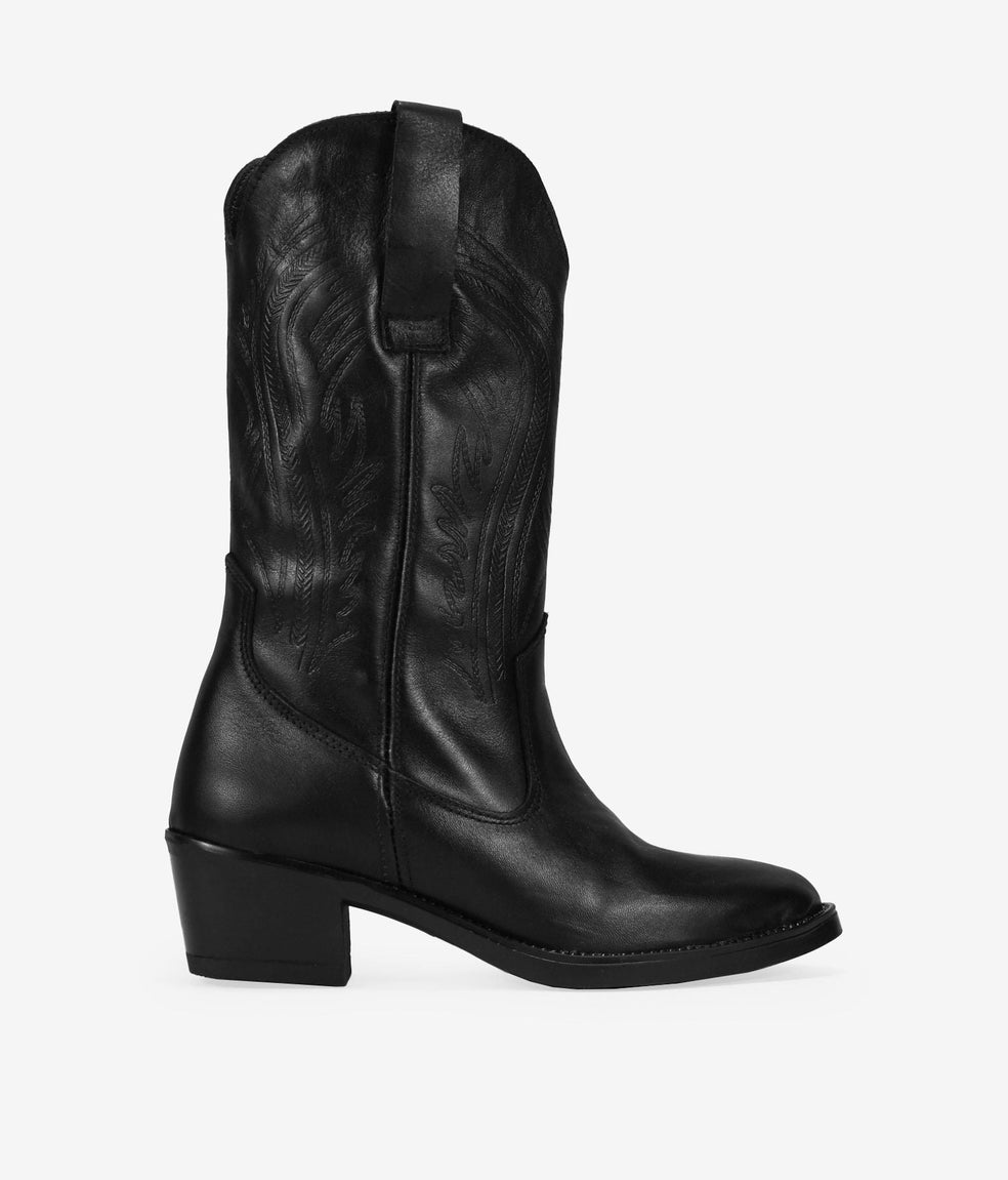 Botas cowboy negras en piel con grabado