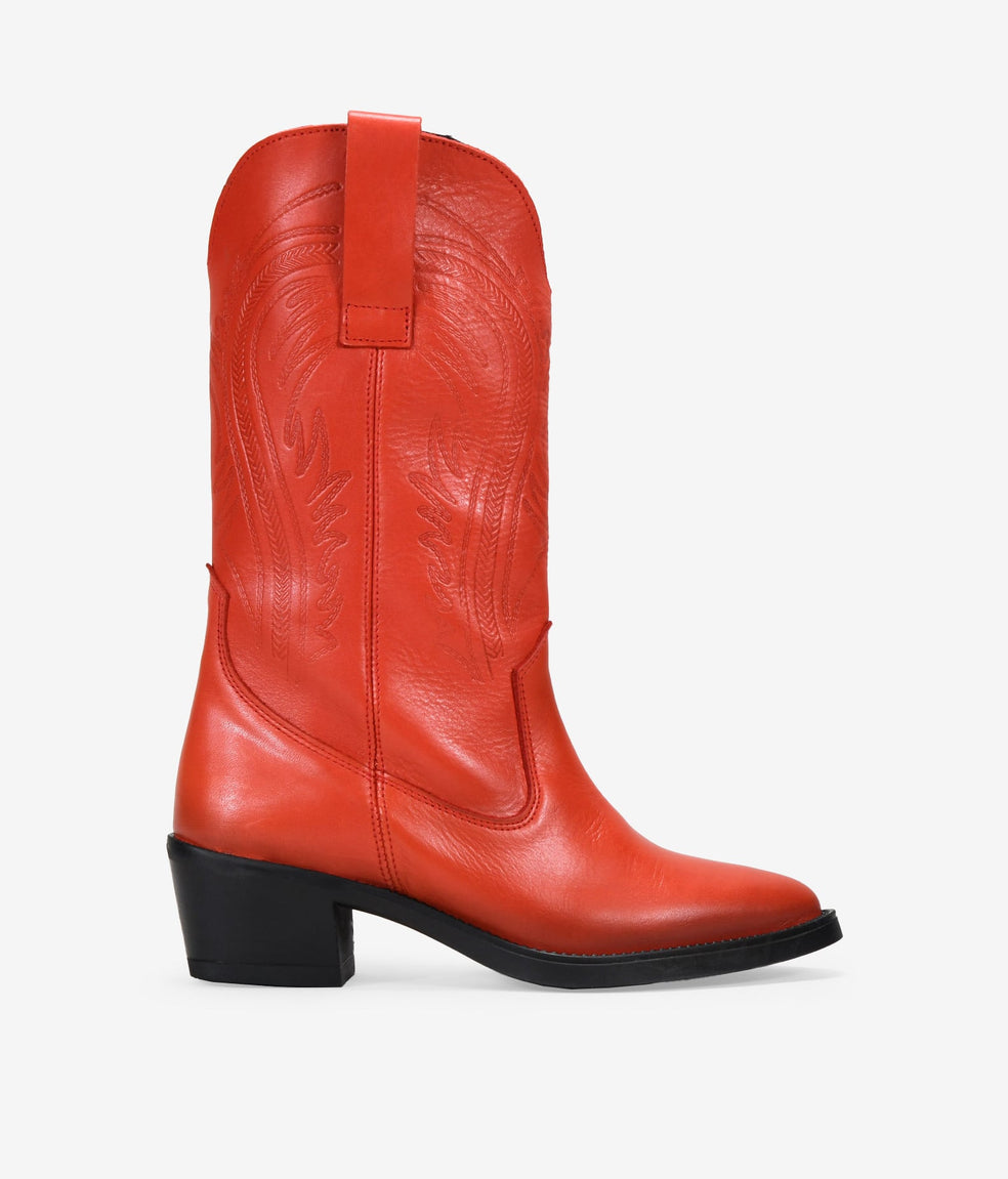 Botas cowboy rojas en piel con grabado