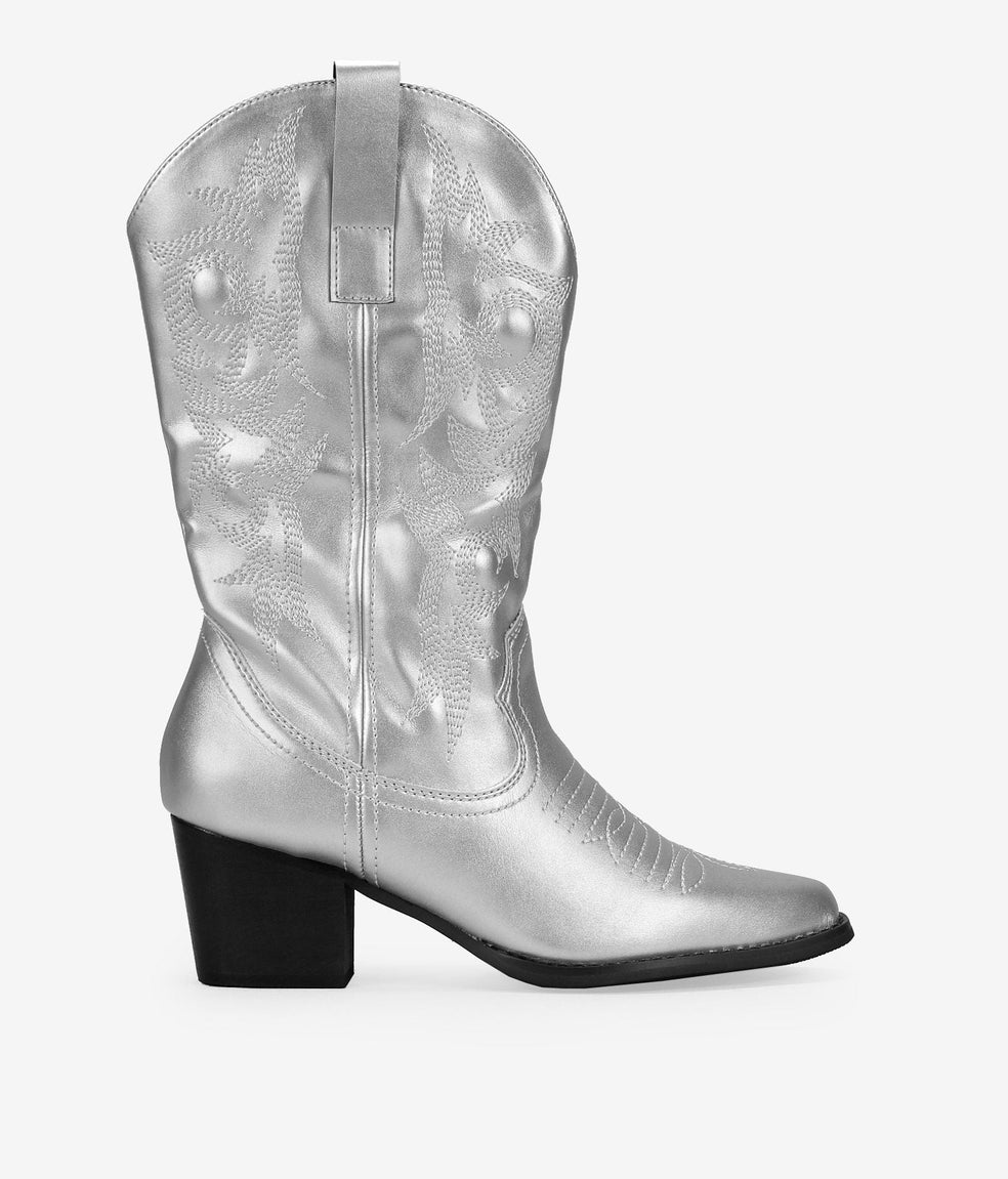 Botas cowboy plata con bordado
