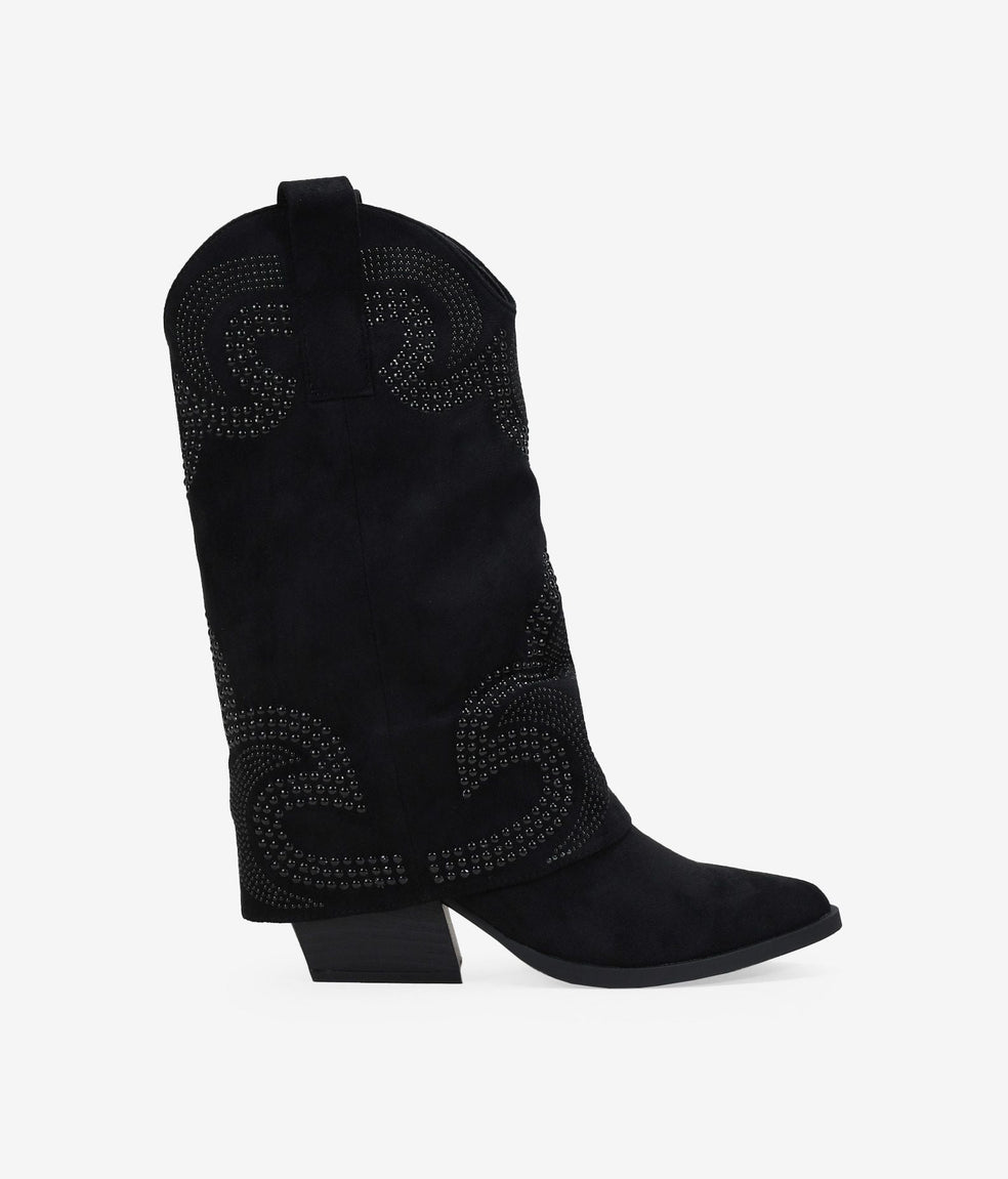 Botas cowboy negras con polaina y tachas