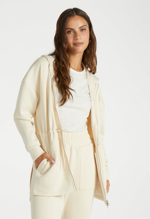 Sudadera larga con capucha y cremallera