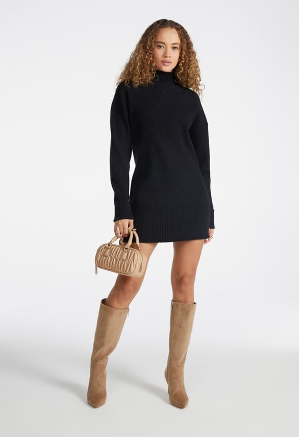 Vestido jersey corto de cuello alto