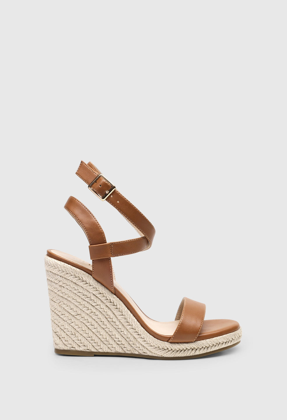 Sandalias de cuña con plataforma de esparto y puntera abierta de mujer