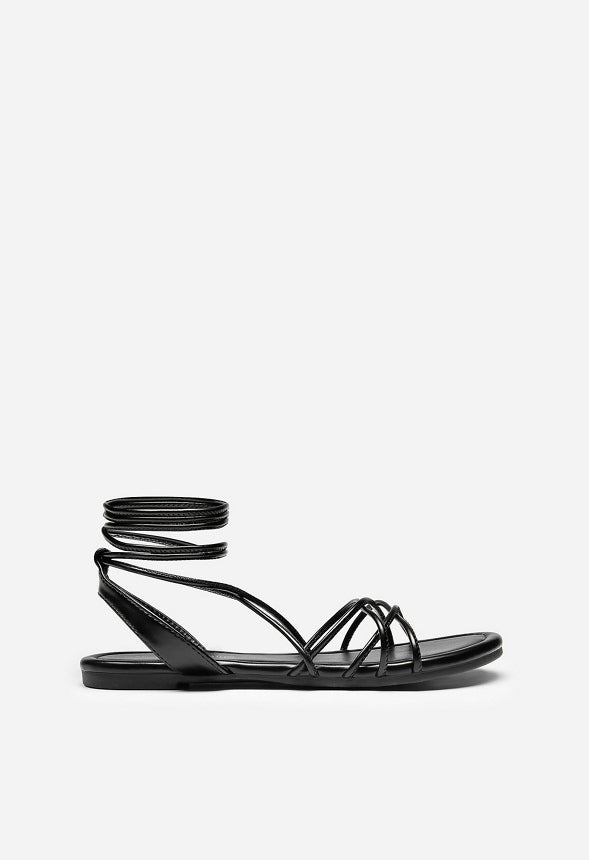 Sandalias planas de tiras con cordones de mujer