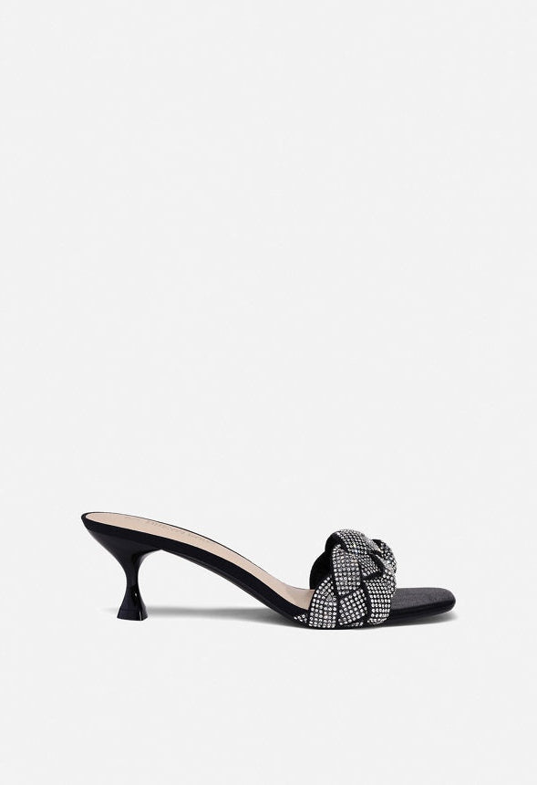 Sandalias de tacón de gatito con strass de mujer