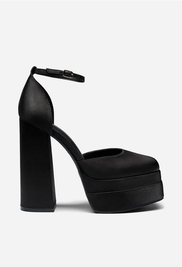 Zapatos de salón de puntera cuadrada, plataforma, tacón alto grueso y tobillera