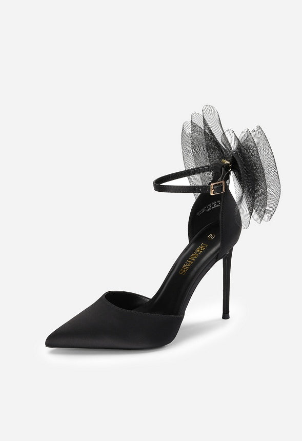 Zapatos de salón de tacón de aguja con puntera en pico y lazo de seda