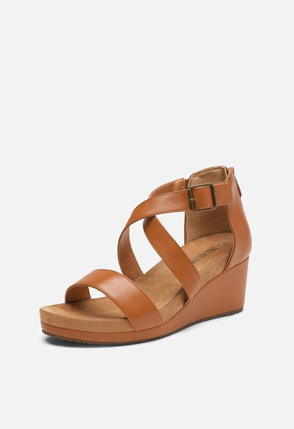 Sandalias con cuña, plataforma, punta abierta y tobillera