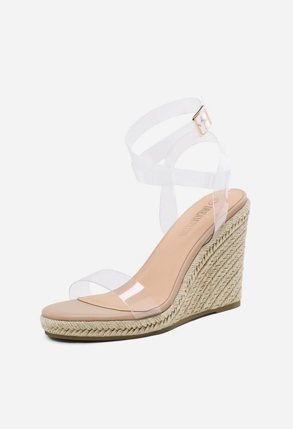 Sandalias de cuña con plataforma de esparto y puntera abierta