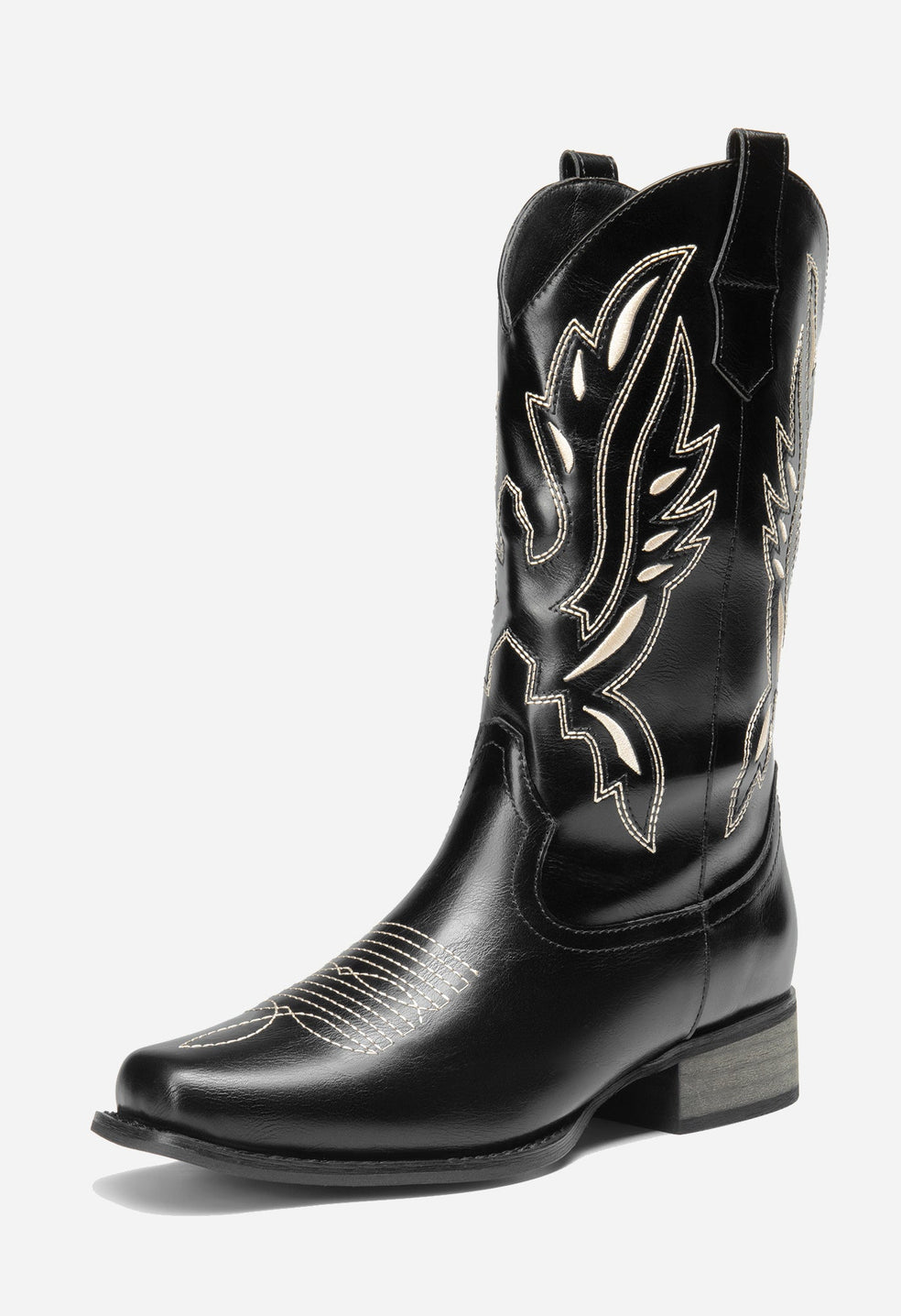 Botas camperas bordadas de puntera cuadrada de mujer