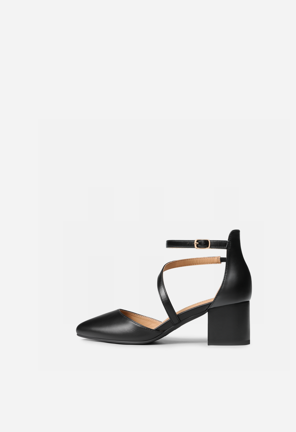 Zapatos de salón de punta fina y tacón ancho con tobillera de mujer